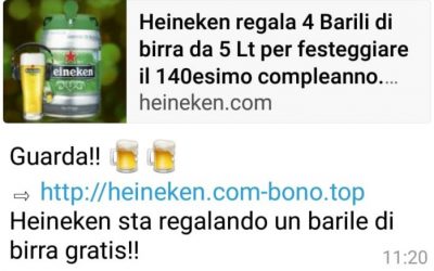 Bufala Heineken su WhatsApp