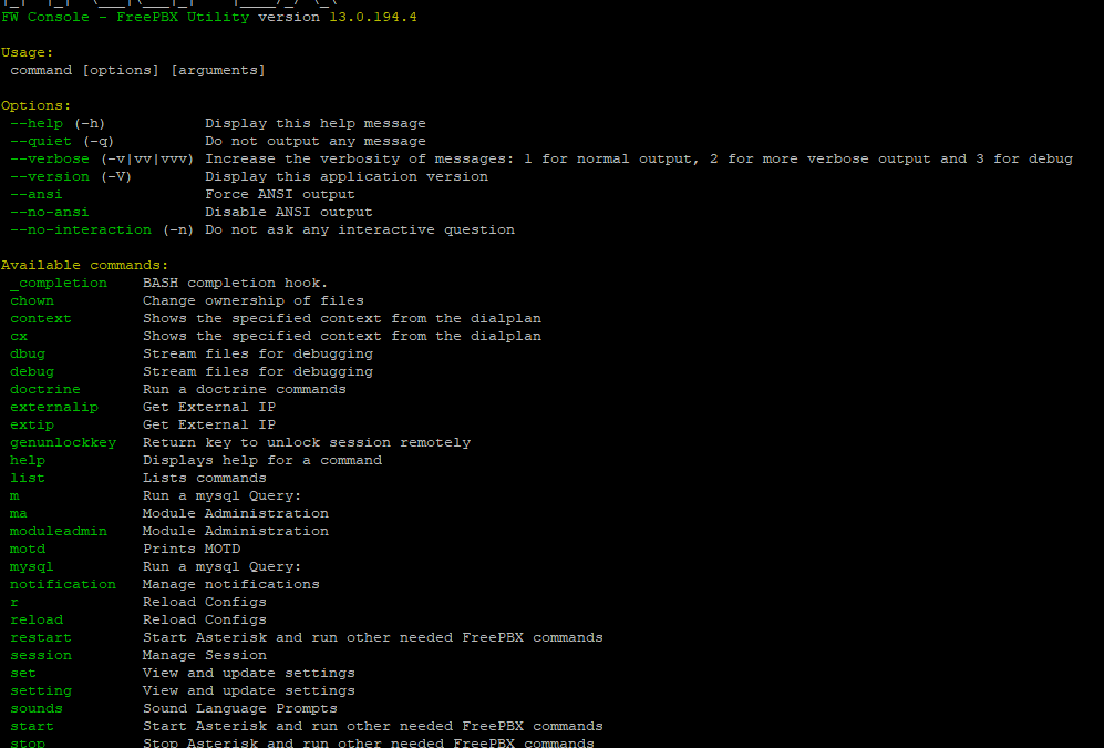 Lista Comandi FWConsole di FreePBX 13